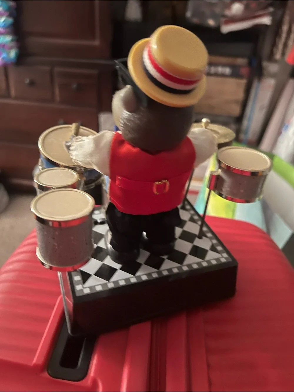Vintage Animated Monkey Drummer Drum Clock Novelty Musical Motion Clock